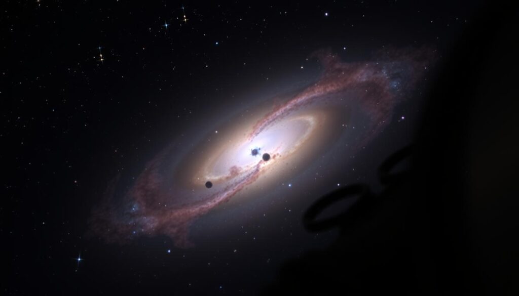 A detailed narrowband image of a deep sky object, such as a nebula or galaxy, captured with a specialized filter and a high-quality telescope. The image should showcase the vivid colors and intricate details that can be revealed through narrowband imaging, with a dark and moody atmosphere. The foreground should feature the celestial object in sharp focus, surrounded by a soft, blurred background of stars. Subtle lighting from the object's emission lines should create a sense of depth and dimensionality. The middle ground should include the telescope's optics, with a shallow depth of field to emphasize the technical aspects of narrowband imaging. The background should depict a starry night sky, conveying the vastness of the cosmos and the importance of this technique for exploring the finer details of deep space objects. A detailed narrowband image of a deep sky object, such as a nebula or galaxy, captured with a specialized filter and a high-quality telescope. The image should showcase the vivid colors and intricate details that can be revealed through narrowband imaging, with a dark and moody atmosphere. The foreground should feature the celestial object in sharp focus, surrounded by a soft, blurred background of stars. Subtle lighting from the object's emission lines should create a sense of depth and dimensionality. The middle ground should include the telescope's optics, with a shallow depth of field to emphasize the technical aspects of narrowband imaging. The background should depict a starry night sky, conveying the vastness of the cosmos and the importance of this technique for exploring the finer details of deep space objects.