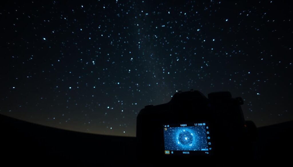 A dimly lit observatory, the night sky filled with twinkling stars. In the foreground, a camera setup rests on a sturdy tripod, its lens trained on the heavens. Intricate overlays and masks are being carefully applied to the camera's viewfinder, revealing the intricate patterns of the celestial bodies. The soft glow of the display casts a warm, contemplative light, as the photographer meticulously fine-tunes their star masking techniques. The atmosphere is one of focused determination, with the ultimate goal of capturing the perfect astrophotographic image. Moody shadows and highlights accentuate the precision required, hinting at the artistic and technical mastery needed to elevate one's post-processing abilities.