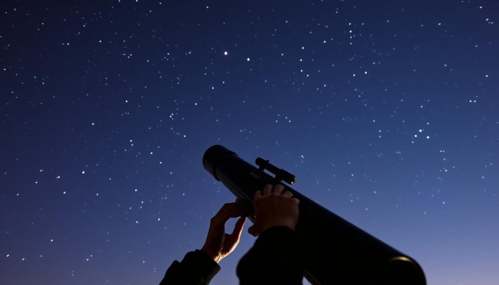 A starry night sky serves as the dramatic backdrop, with a silhouetted telescope pointing upwards, its lens trained on the celestial expanse. In the foreground, a photographer carefully adjusts the focus, their hands steady as they fine-tune the telescope's settings. Soft, diffused lighting illuminates the scene, casting a warm, contemplative glow. The composition emphasizes the delicate balance between the vast, awe-inspiring cosmos and the precise, meticulous work of the astrophotographer, capturing the essence of "Focusing Techniques for Long Exposures". A starry night sky serves as the dramatic backdrop, with a silhouetted telescope pointing upwards, its lens trained on the celestial expanse. In the foreground, a photographer carefully adjusts the focus, their hands steady as they fine-tune the telescope's settings. Soft, diffused lighting illuminates the scene, casting a warm, contemplative glow. The composition emphasizes the delicate balance between the vast, awe-inspiring cosmos and the precise, meticulous work of the astrophotographer, capturing the essence of "Focusing Techniques for Long Exposures".